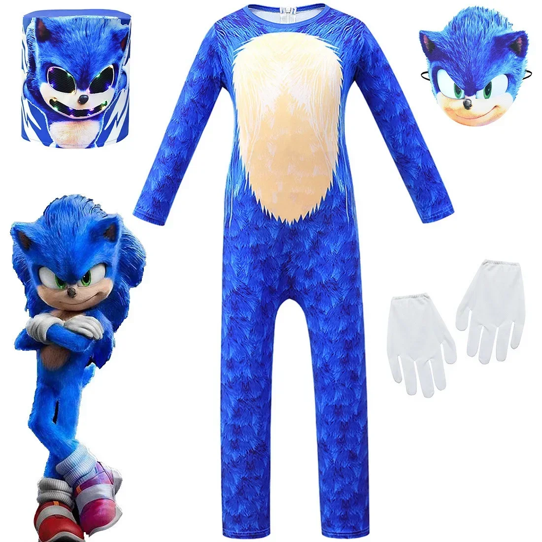 Disfraz de Sonic para niños y niñas, disfraz de personaje del juego de Halloween, fiesta temática, personaje de Cosplay, erizo de acción, juguetes de vestir para niños