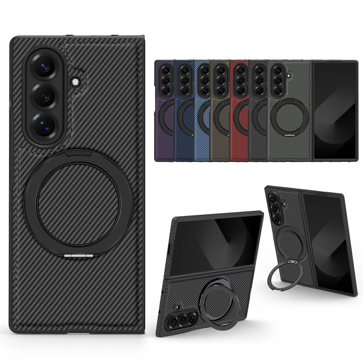 

For Samsung Z Fold 7 Phone Case Magnetic Folding Stand Kevlar Texture Pattern Stitching Leather For Galaxy Fold 6 5 4 3 Series