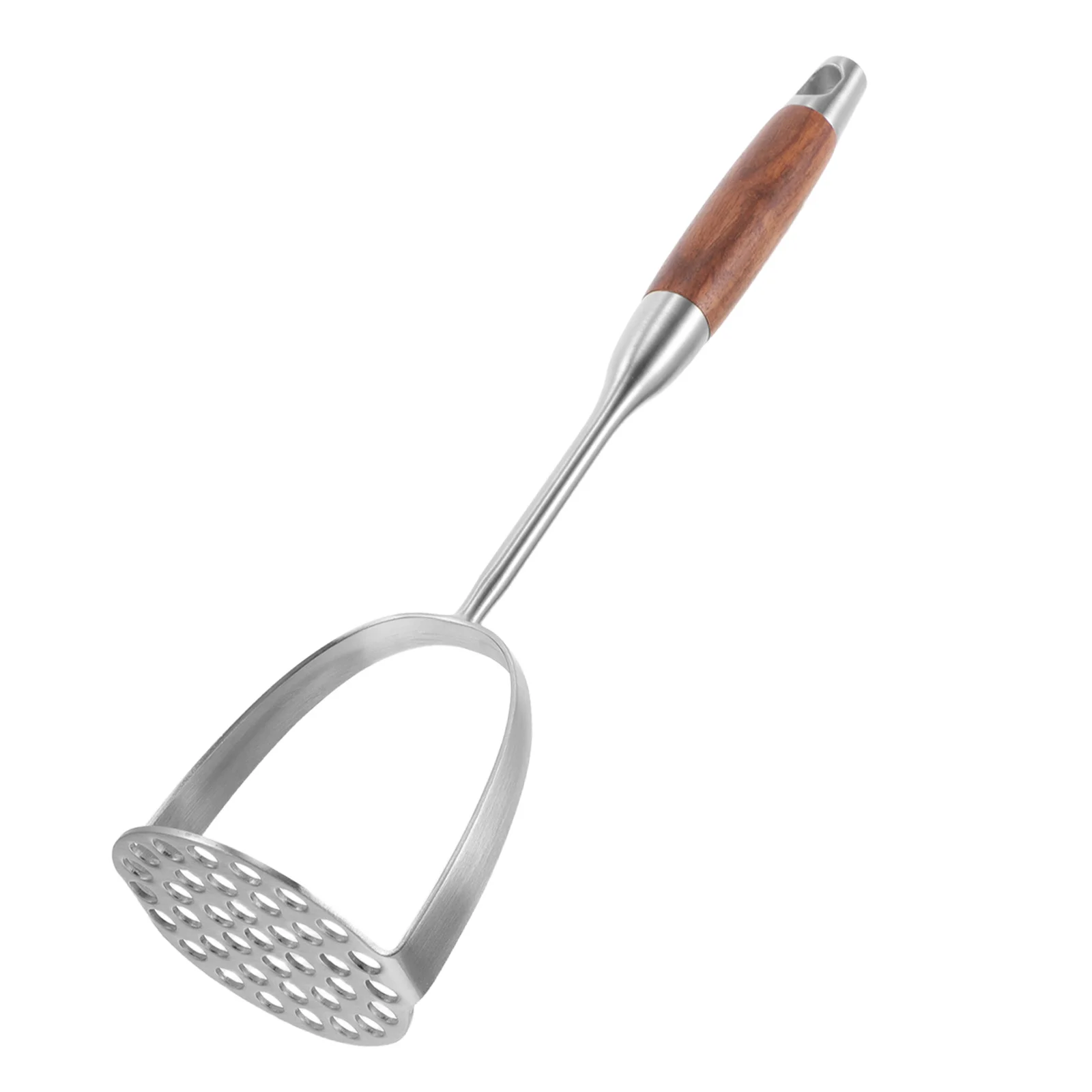 

Extra Large Stainless Steel Food Masher with Wood Grip Strong Build Manual Presser for Potatoes Avocado Puree Family Meals