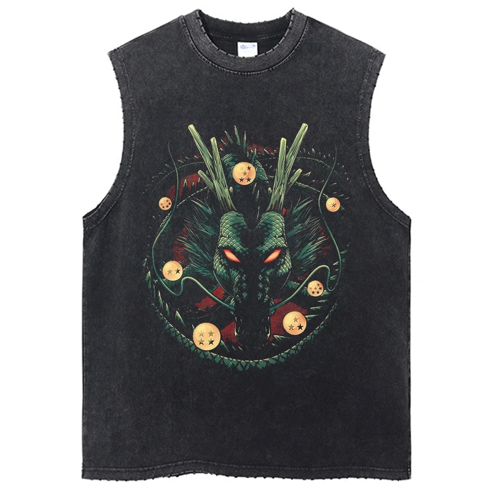 

2024New Washed Sleeveless Tshirt Vintage Tank Tops Sleeveless Dragon Ball Anime Hip Hop StreetwearGraphic Harajuku Cotton Vest