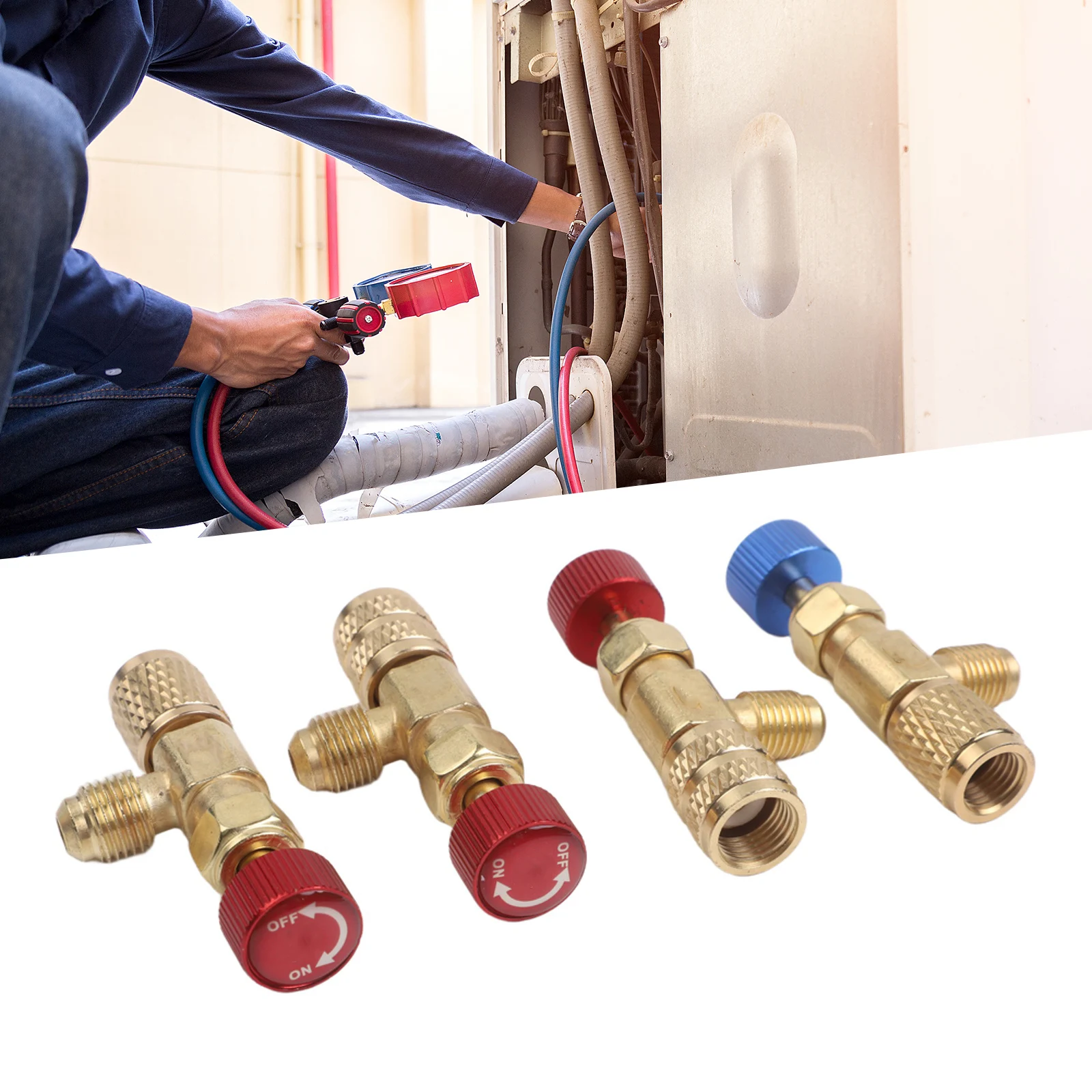 4PCS For R22 For R32 R410 For Air Conditioning Safety Valve Set 1/2 1/4 5/16 Inch Quick Connector Safety Valve Hand Tool Parts