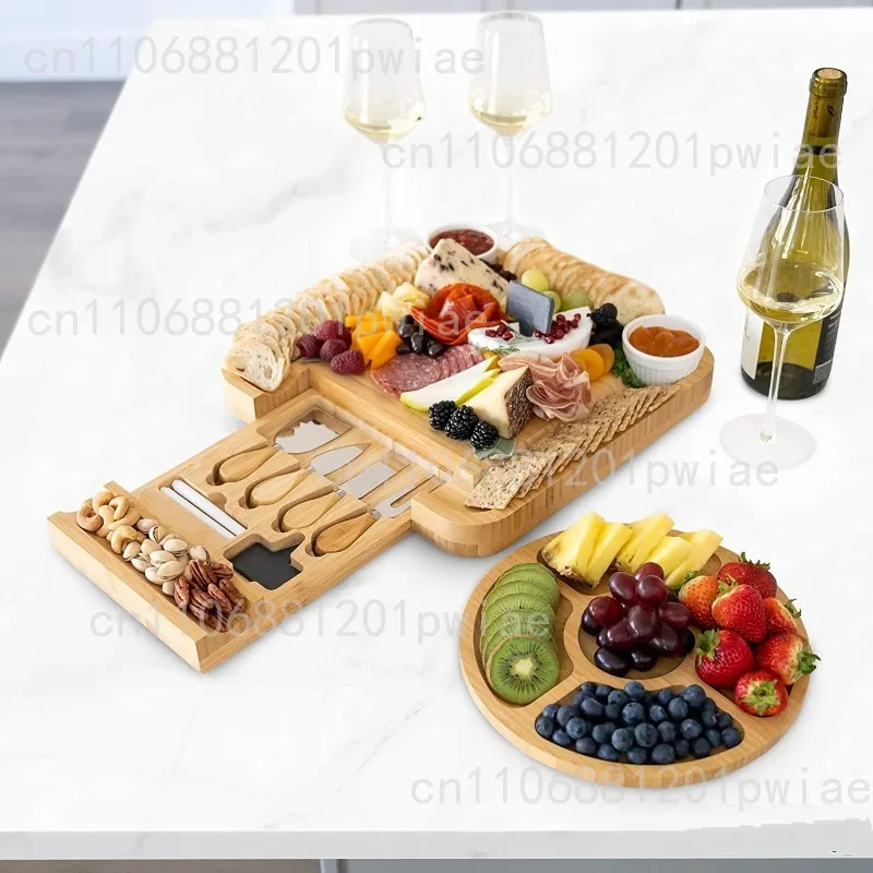Bamboo cheese board with stainless steel knives four-piece set, bamboo cheese board cutting board chopping board, western