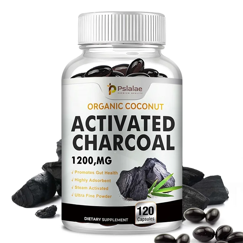 Activated Charcoal Capsules 1,200 Mg - Organic Coconut Shell, Helps Relieve Gas & Bloating, Detox & Bowel, Digestive Supplement