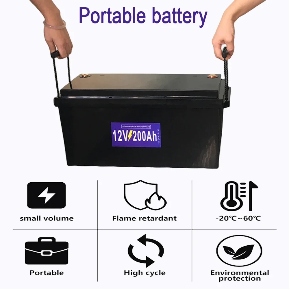 

12V LiFePO4 Battery 200Ah Bluetooth BMS LCD Waterproof Batteries 4000 Cycles RV Campers Off-Road Off-grid Solar Energy Golf Cart