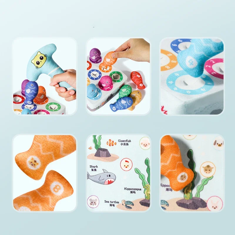 Juguetes de peluche Montessori para Educación Temprana, Juego de pesca, entrenamiento de Motor fino para bebé, cognición Digital, placa de pesca a juego, regalos para niños