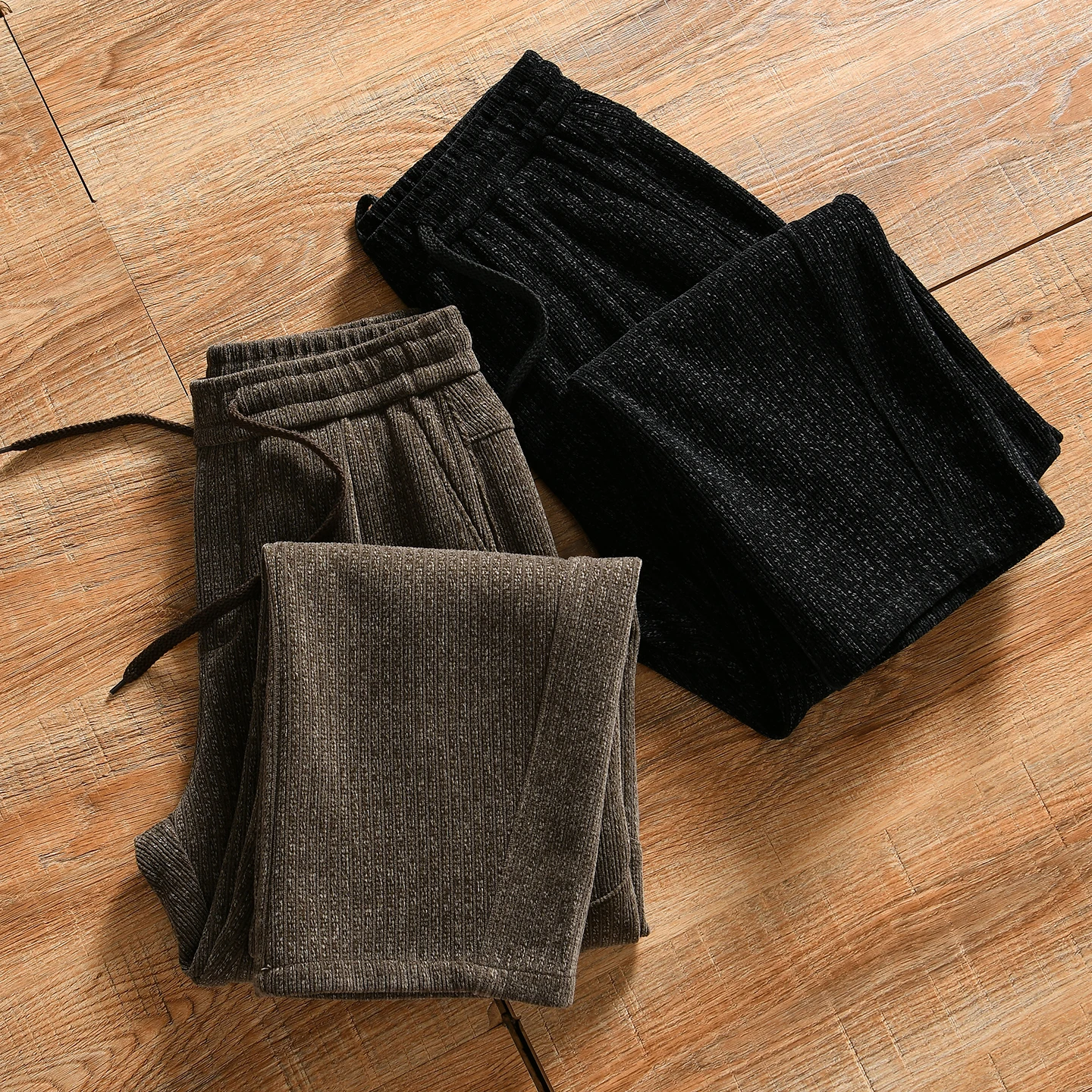 Thickened Warm Compound Fabric Men's Fashionable Casual Pants Autumn Winter Straight Leg Elastic Waist Breathable Warmth
