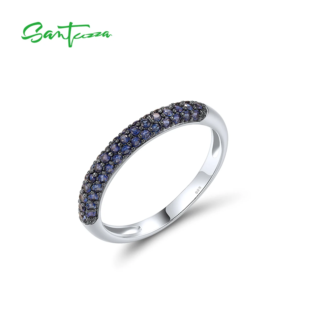 

SANTUZZA Real 925 Sterling Silver Rings For Women Sparkling Created Blue Sapphire Simplicity Delicate Anniversary Fine Jewelry