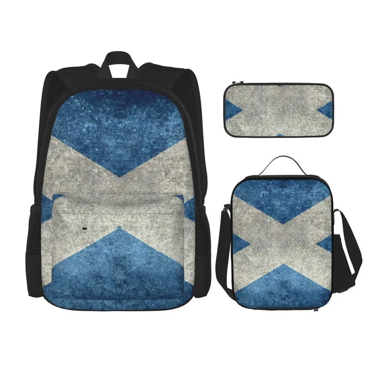 Flag Of Scotland - Grungy Vintage Version BackpacksChildren School Bags Kids Rucksack Lunch Bag Pen Bag Three-Piece Set