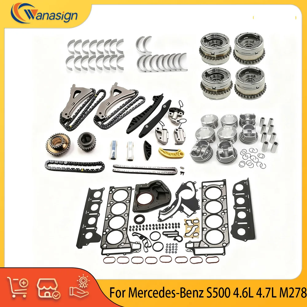 

Engine Parts Rebuild Gasket Timing Chain Piston Bearings Set Fit 4.6 4.7 L V8 Gas M278 For Mercedes-Benz S500 4.6L 4.7L