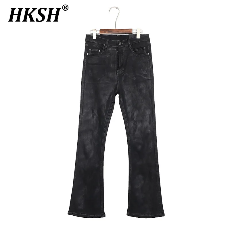 

HKSH Dark Coated Jeans Men's Tide Punk High Street Micro Flared Spring Summer New Chic Trendy Denim Pants Brushed Waxed HK2146