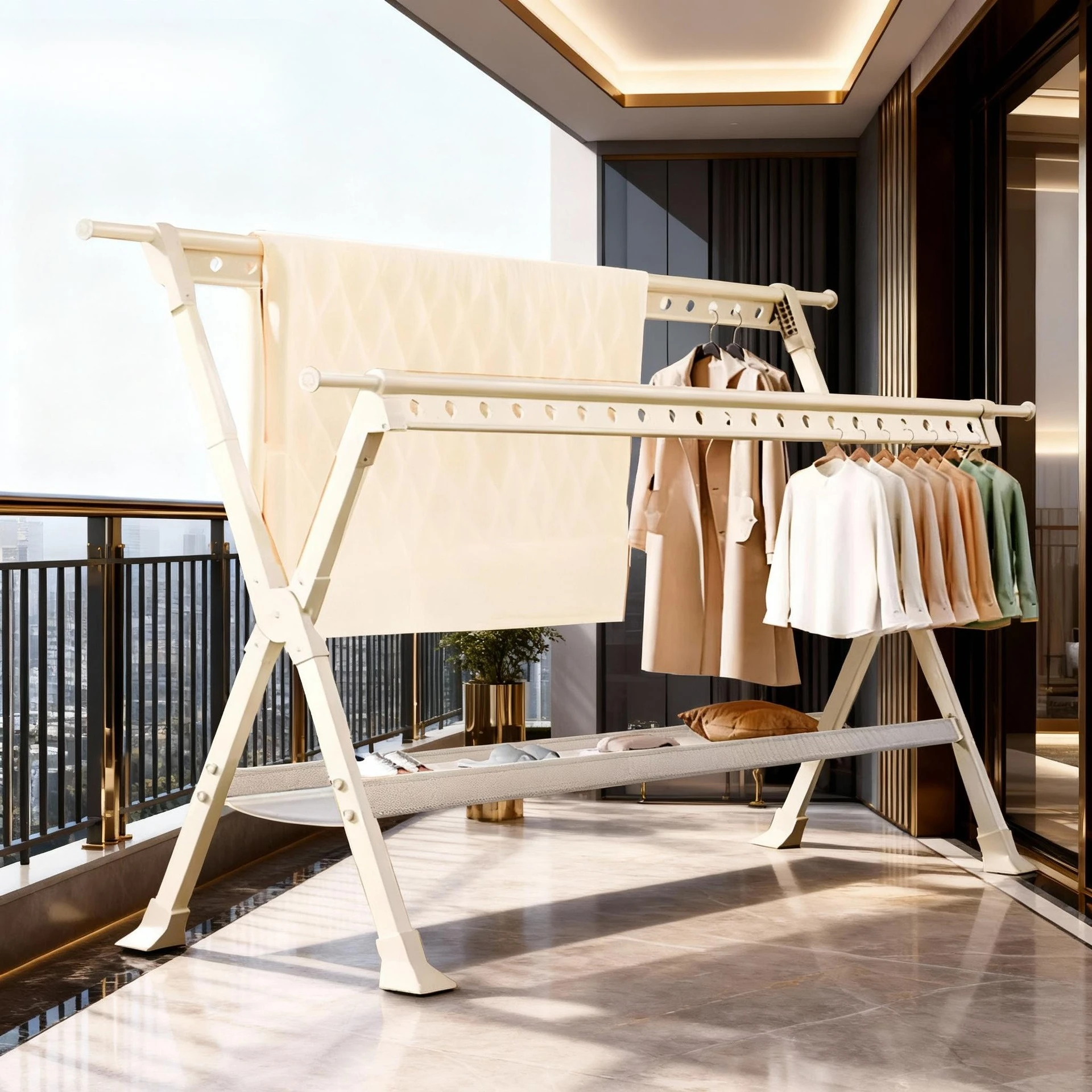 

Foldable X Shape Aluminum Alloy Clothes Drying Rack Easy Install Expandable for Laundry Blanket Hanging