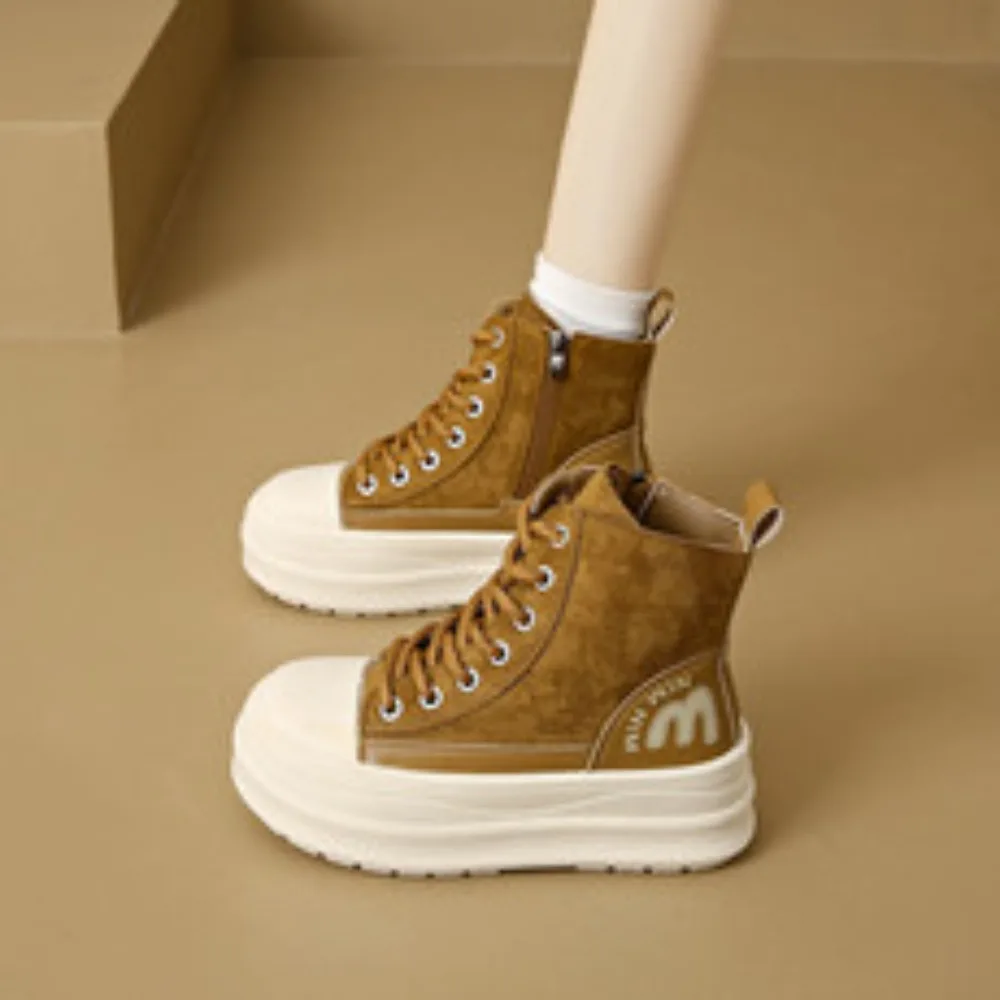 

Unisex Thick Soled Sponge Cake Height Increasing Short Boots British Style Autumn Adult New High Top Boots Sport Shoes Female