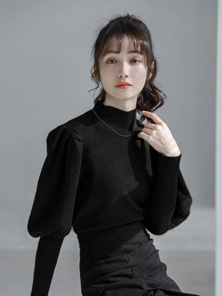 

Однотонные женские пуловеры с полувысоким воротником, модный базовый винтажный топ Y2k 2025, акция, женский вязаный свитер в корейском стиле