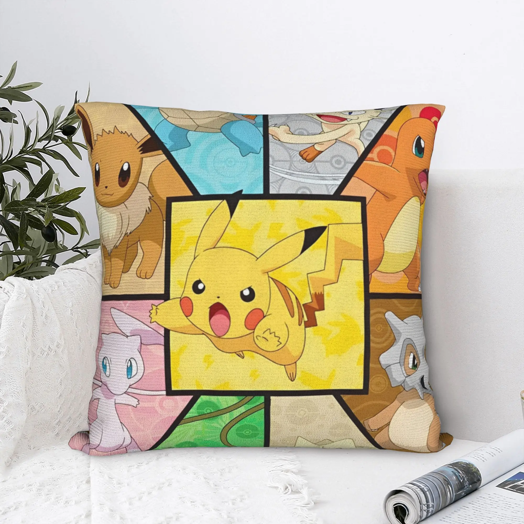 Square Pillow Cases Pokemoned Cushion Cover Creative Zippered Decorative Pillowcase for Home 18"x18"