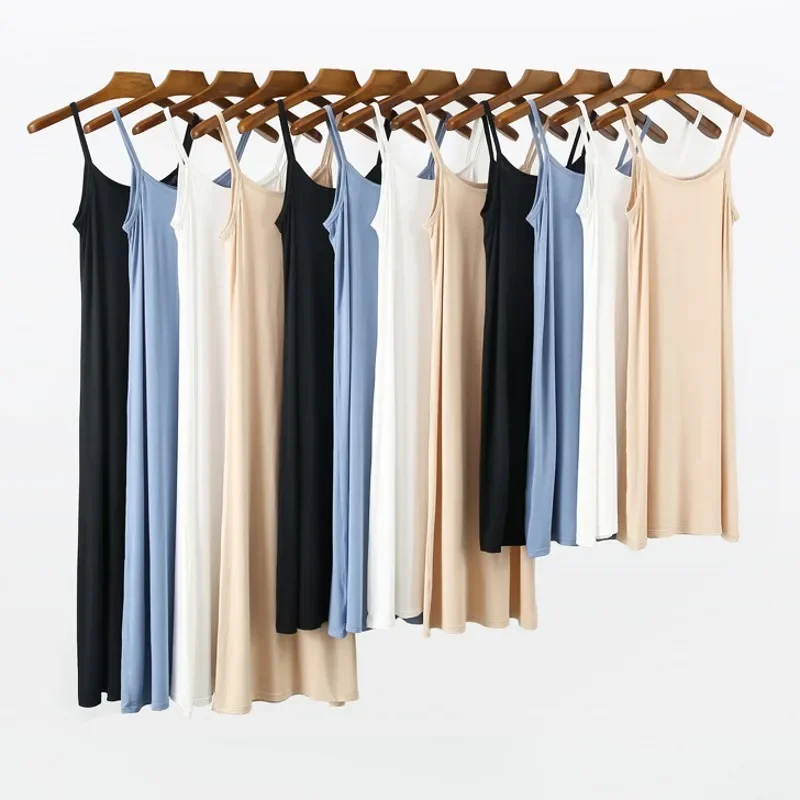 Modal Slip Dress 40s Count Loose Fit Short Midi Long Length camisole dresses solid color Spaghetti Strap Style