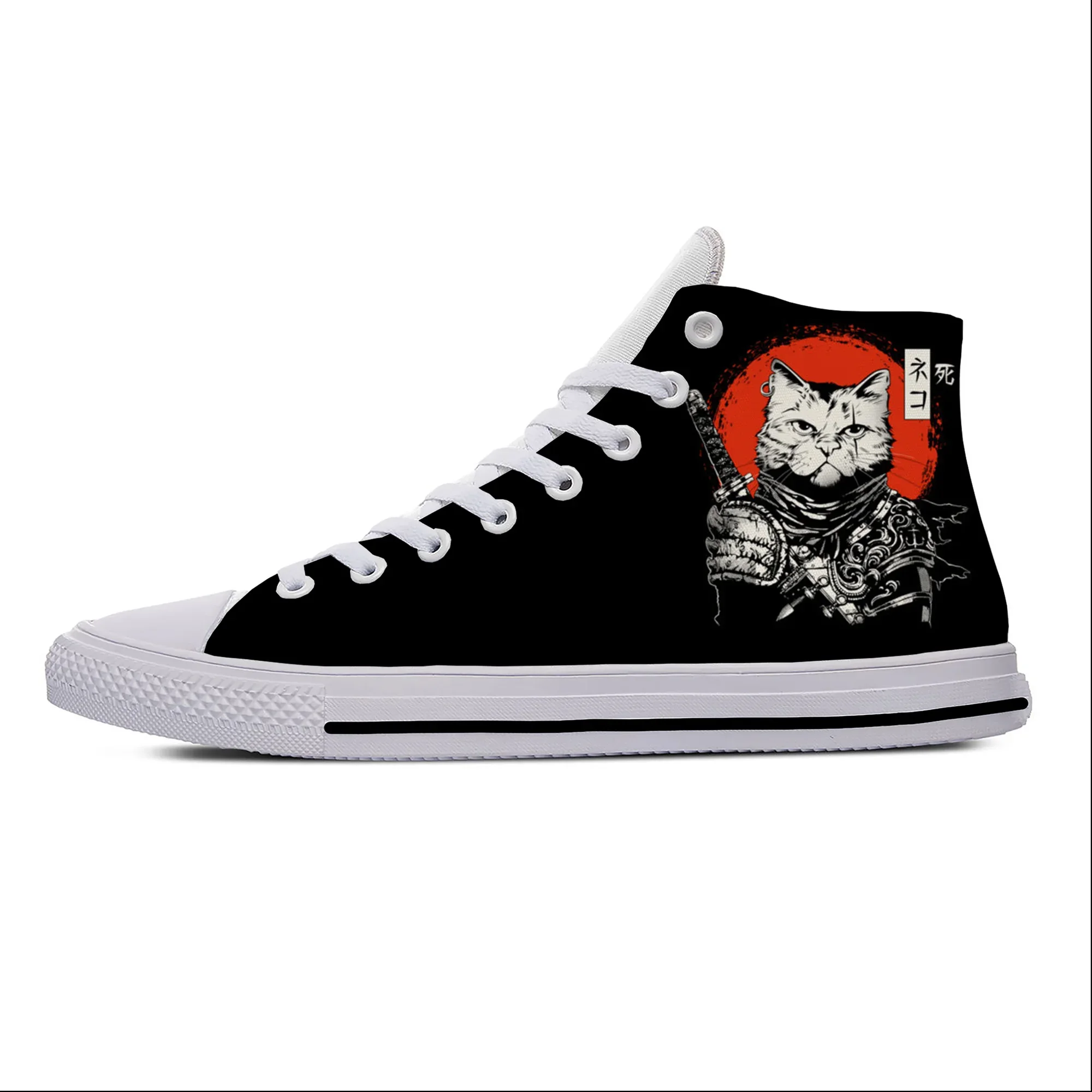 

Japanese Anime Ninja Samurai Tattoo Katana Cat Casual Cloth Shoes High Top Lightweight Breathable Custom Men Women Sneakers