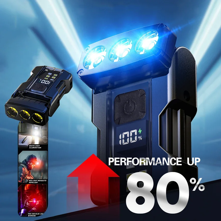 Mini Protable LED Flashlight Pocket 7 Lighting Modes USB Rechargeable Torch Multi-Functional EDC Hat Clip Keychain Lantern