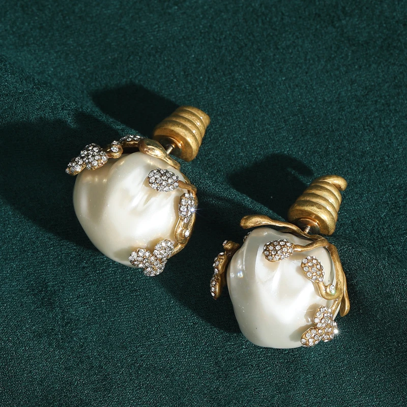 Baroque Shell Bulb Large Shapes Pearls Earrings Irregular Women Bride Antique Vintage Gold Color Jewelry Gifts for Women Useful view 2