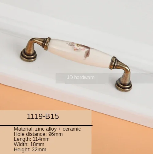 Green Bronze Ceramic Handle European Antique Cabinet Wardrobe Door Handle Furniture Drawer Knob Single Hole Hardware Decoration