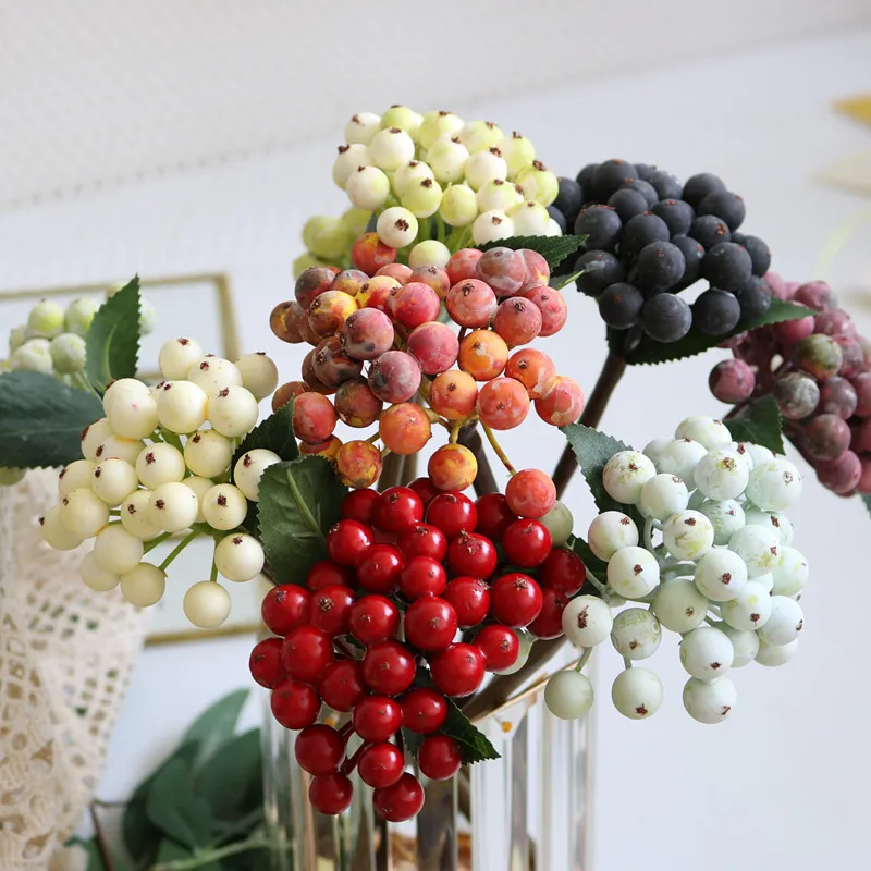 Berry Artificial Flowers Bouqute Plastic Fake Flowers For Home Decor Christmas Garden Wedding Decoration Faux Plant Accessories