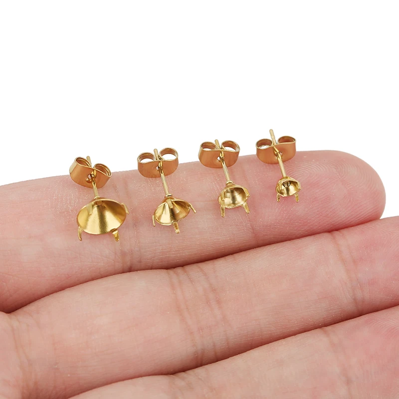 20pcs PVD Never Fade Stainless Steel Earrings Settings 5 6 8 mm Zirconia Stone Cabochon Base With Earrings Back Jewelry Making view 3