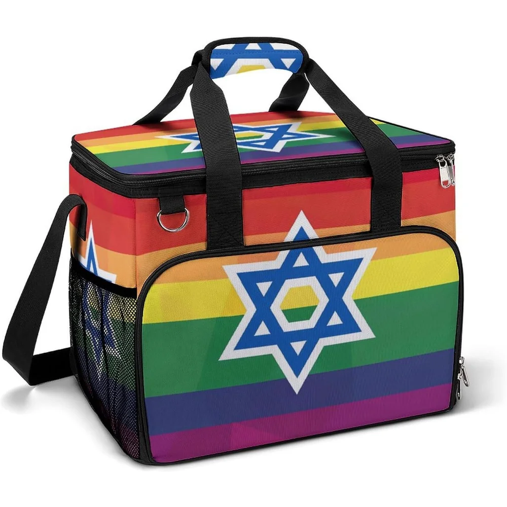 

Israel LGBTQ Rainbow Flag Gay Large Lunch Bag Portable Cooler Tote Bag Insulated Lunch Pail for Camping Travel