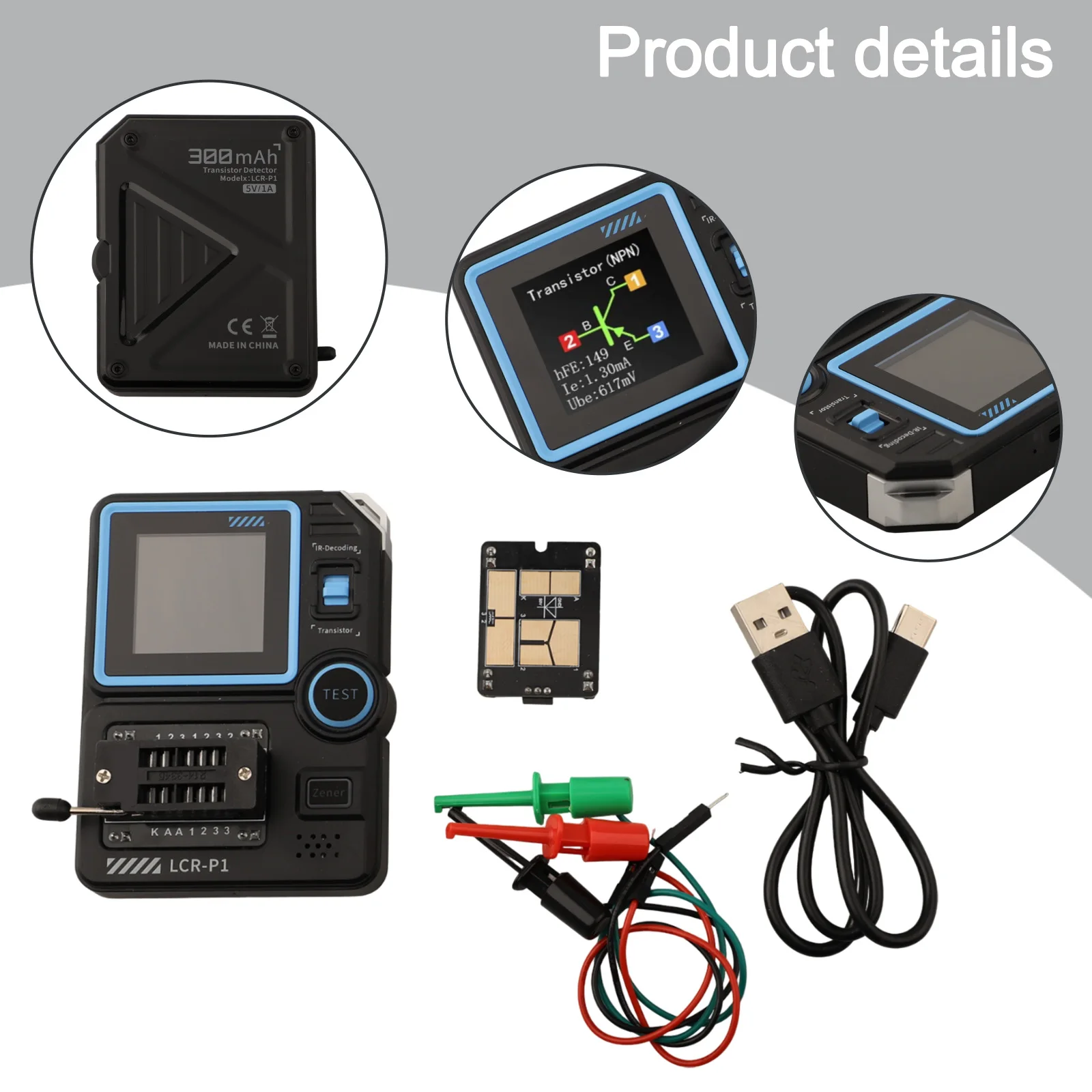 LCR-P1 Transistor Tester Diode Triode Capacitance Resistance Meter LCR ESR Meter LCR ESR Meter Test Measurement Tool Accessory