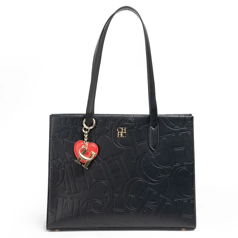 

Элегантная черная сумка-тоут CH с тиснением и подвеской в виде сердца, вместительная сумка через плечо для женщин, модная дизайнерская сумка класса люкс