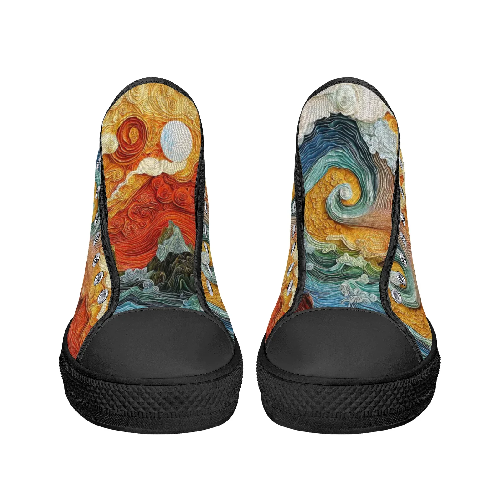 Classic hand-painted auspicious clouds high-top canvas shoes for men and women, vulcanized shoes, casual sneakers