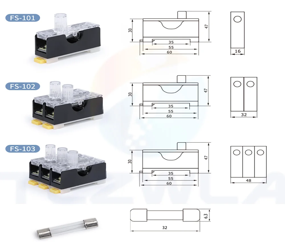 6X30mm 220V Glass Fuse Holder FS-101 FS102 FS103 Din Rail Mount Single Pole 6*30 Fuse Casing 0.5A ~ 30A