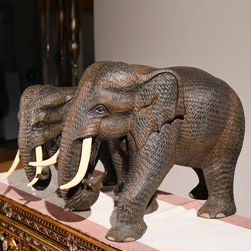 South East Asia decoration, Thai solid wood elephant ornament Thai living room lucky entrance wood carving handicrafts