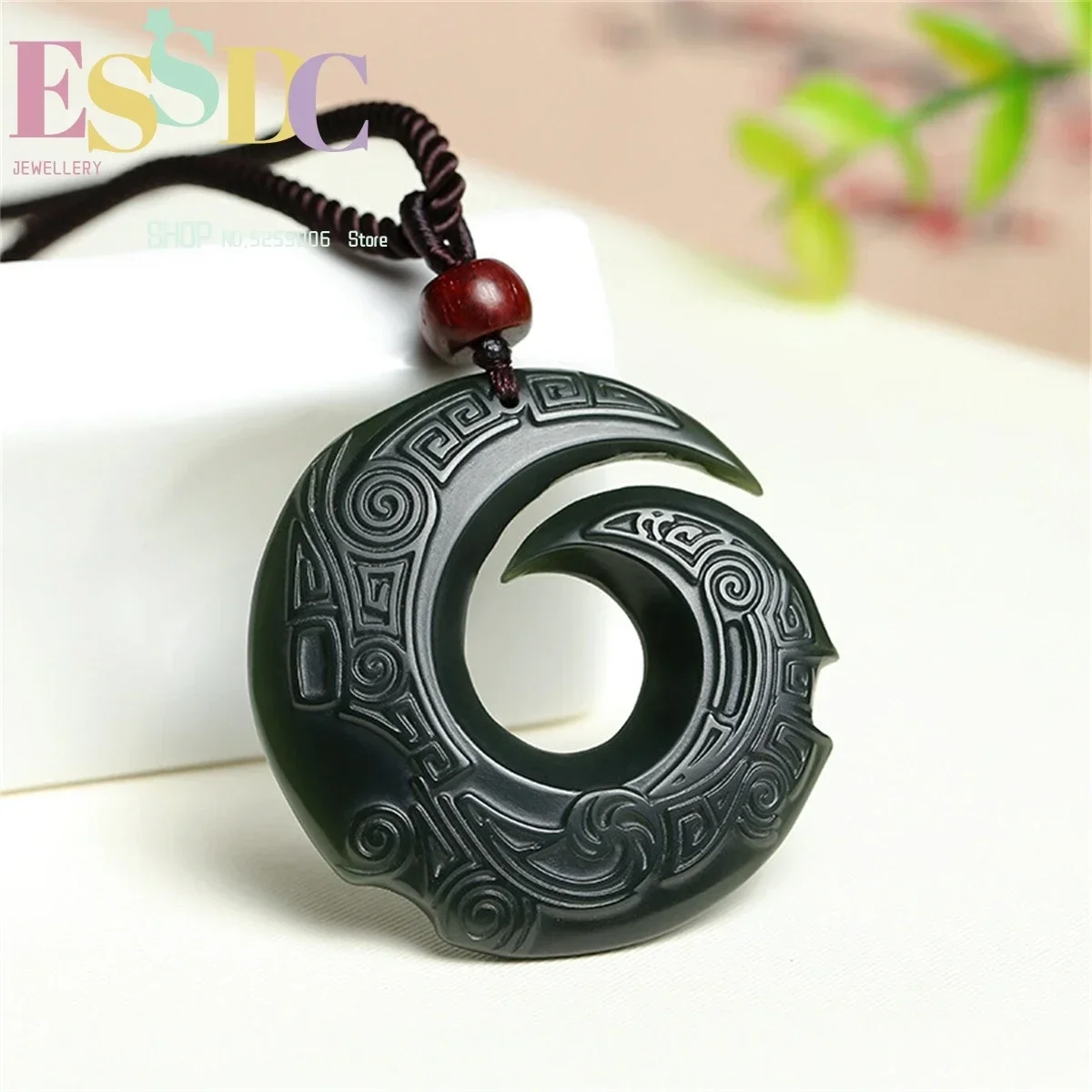Xinjiang Hotan Sapphire Imitation Ancient Dragon Stylish Double-Sided Carving Safety Buckle Men's And Women's Necklaces