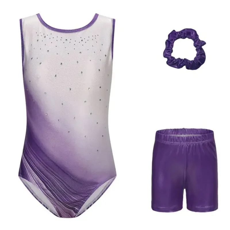 Gymnastiekpakjes voor meisjes 3-delig dans Unitard kinderen peuter atletische tuimeloutfits met korte haarbanden schaatsbodysuit