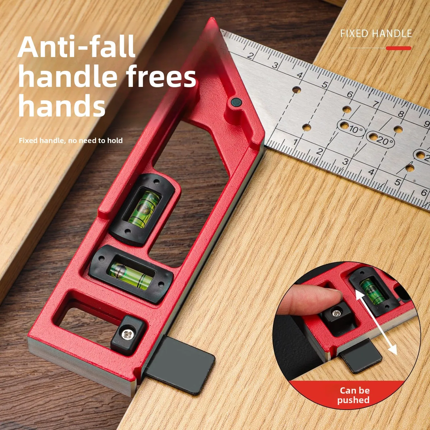 

Multifunctional Stainless Steel 90° Flip Angle Ruler - Woodworking Bubble Level Measuring Tool