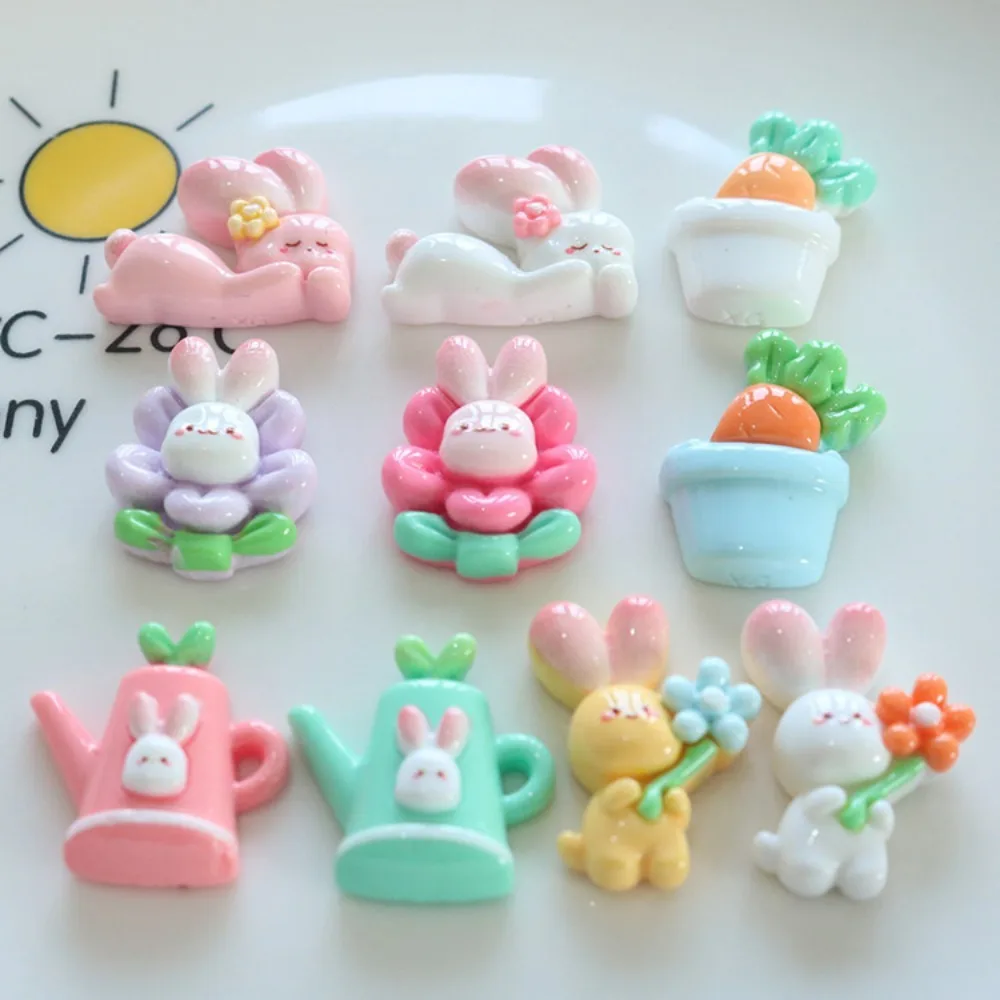 10pcs Cartoon Kawaii Rabbit Flower Series FlatBack Resin DIY Scrapbooking Embellishments Cabochons Decoration Accessories