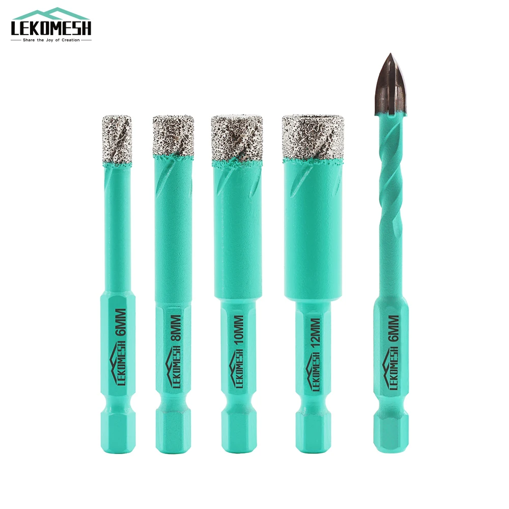 

LEKOMESH 5pcs Set Drill Kit Dia 6-12mm Diamond Drill Core Bits Dia 6mm Positioning Drilling Ceramic Porcelain Tile Hole Opener