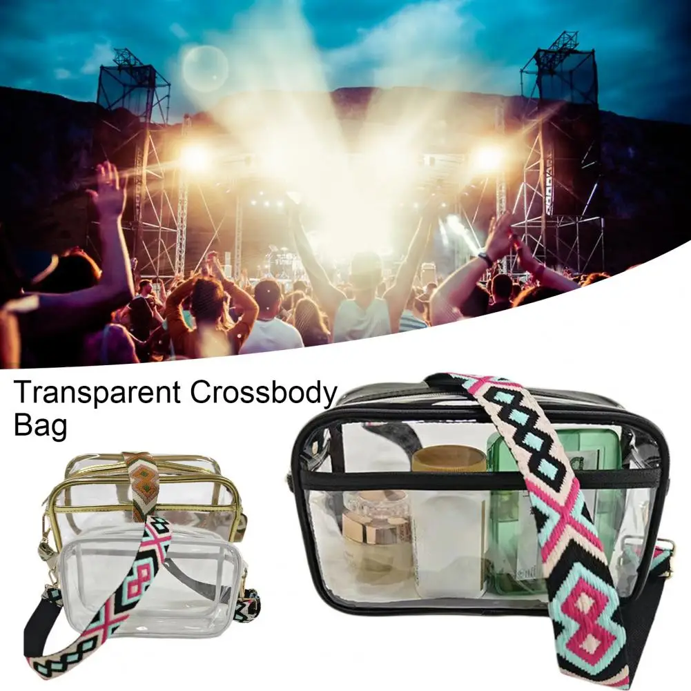 Women Sports Shoulder Bag Multifunctional Keys Cosmetics Glasses Holder Transparent Crossbody Bag with Adjustable Shoulder Strap