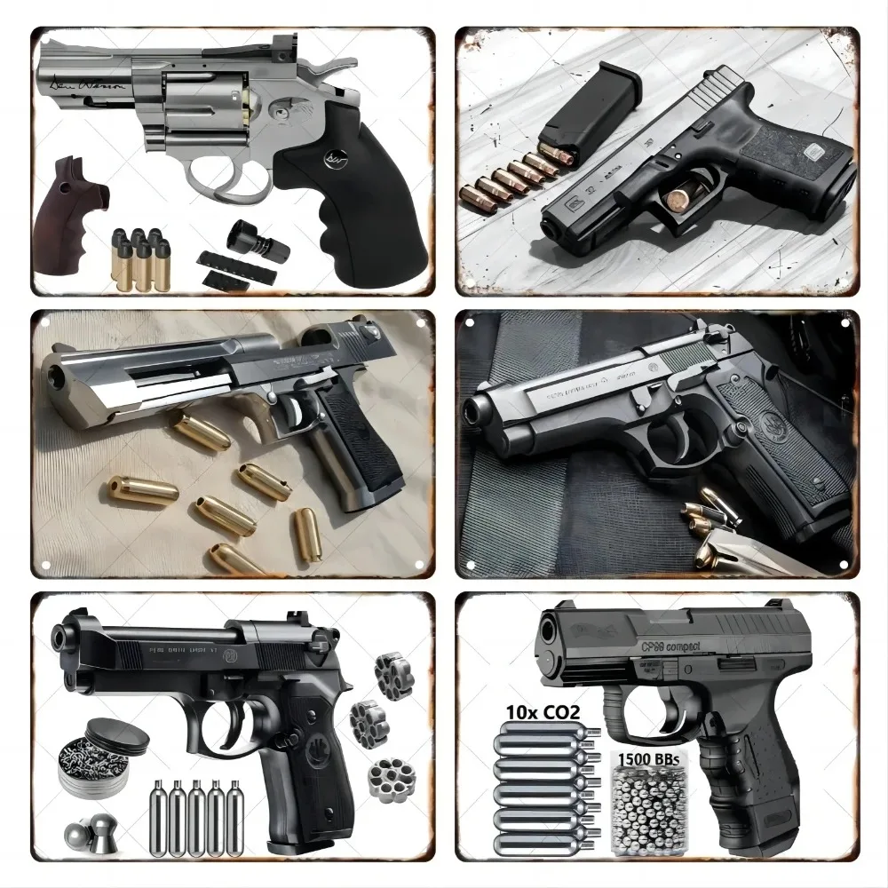 Letrero Metálico HD Vintage de Armas de Fuego, Decoración de Pared Retro con Pistola y Revólver para Cuarto de Hombre, Sala de Armas, Bar, Decoración del Hogar