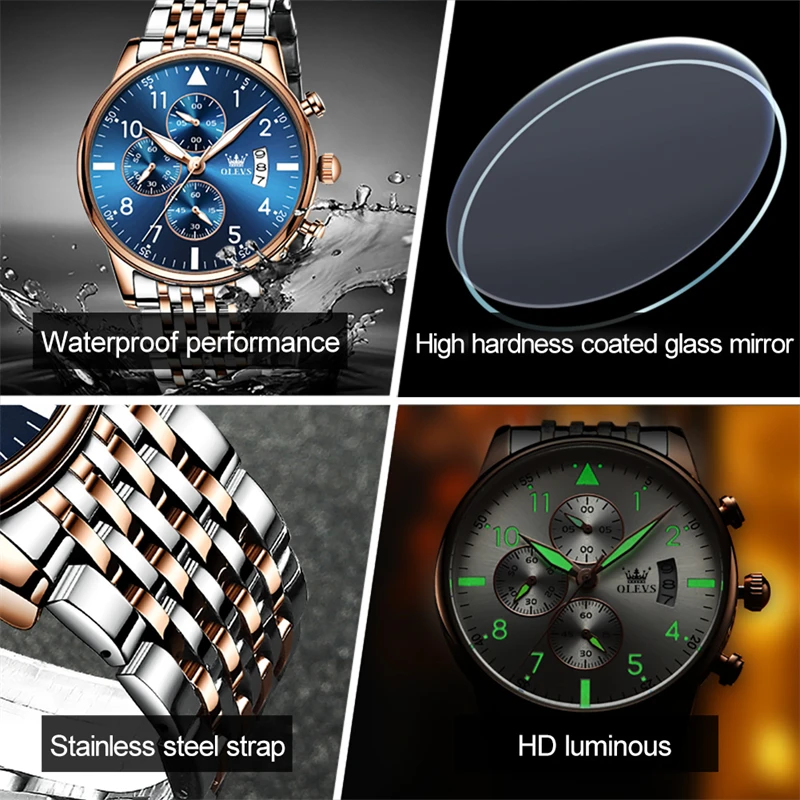 OLEVS 2869 Fashion Men's Watch Top Brand Quartz Clock Stainless Steel Band Waterproof Luxury Wristwatches Male Relogio Masculino