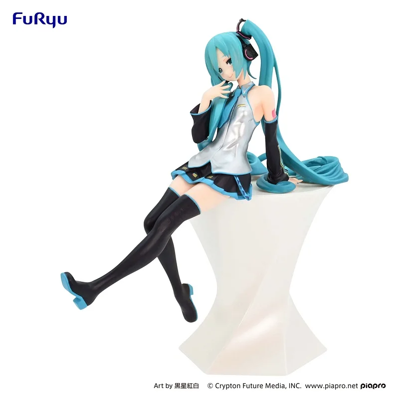 In Stock Original FuRyu Anime Hatsune Miku Figure Miku Noodle Stopper Black Star 14Cm Pvc Figurine Model Toys for Boys Gift