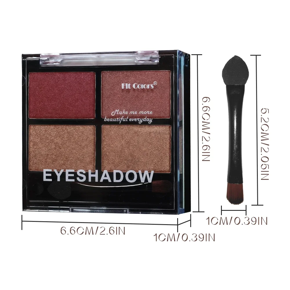 Hochpigmentierte Glitzer-Highlighter-Lidschatten-Palette, 4 Farben, langlebig, schweißfest, wasserfest, matt, birnenförmig, erdfarbener Lidschatten