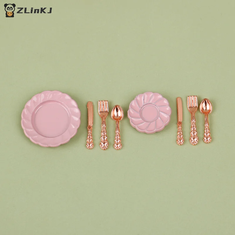 ▶1:12 Dollhouse Decor Toy with Utensils (Knife Fork Spoon Plate Set )-Kitchen Furniture Scene Model &  Miniature Decorative Gift view 5