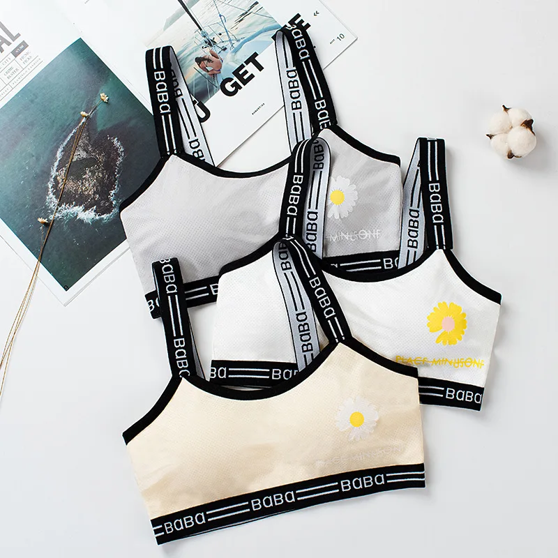 Daisy Teen Training Bra Girl Vest Cotton Spandex Sport Tops Adolescente Kids Underwear 9-14Year Wireless Girls Bandeau Top