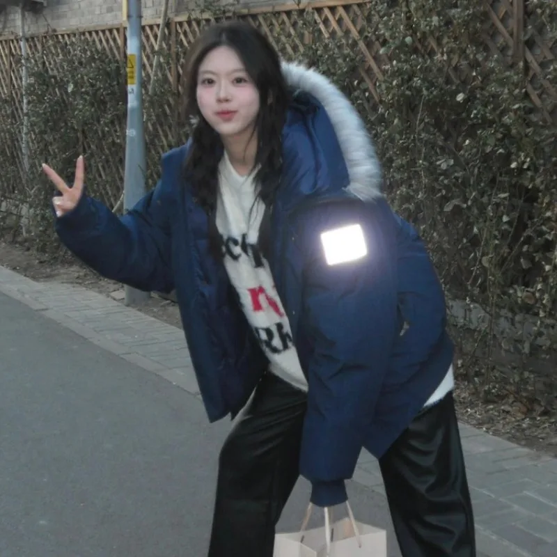 Nouveau hiver épaissi vêtements de travail vers le bas coton rembourré veste Petite femmes style coréen Couple un grand col de fourrure surmonter veste