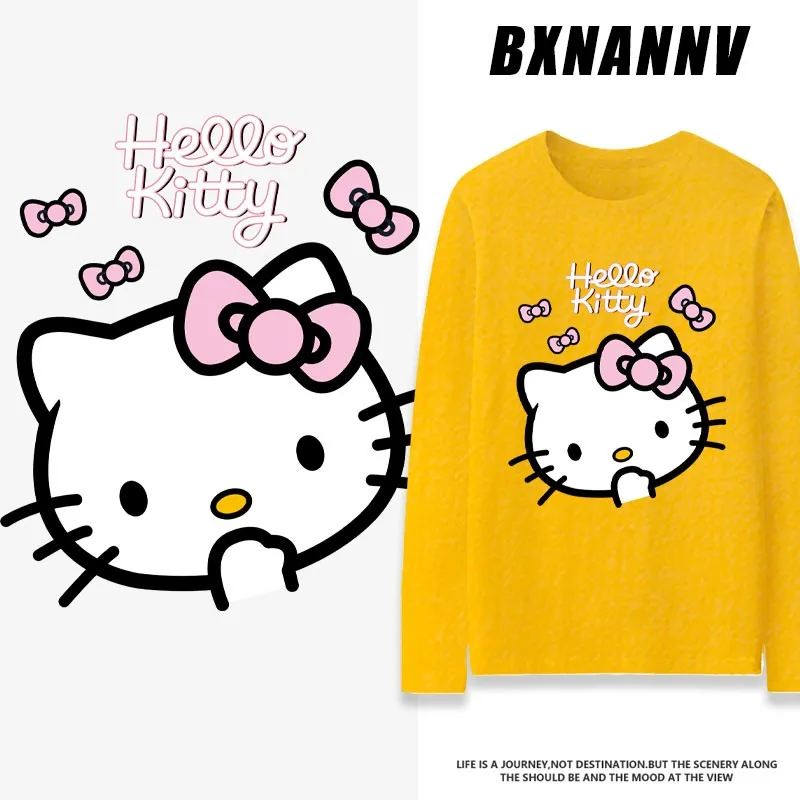 

Hellokitty Co-branded Long Sleeve Women's T-shirt Sweet Hello Hello Kitty Peripheral Top Pure Cotton Autumn Clothing Trend