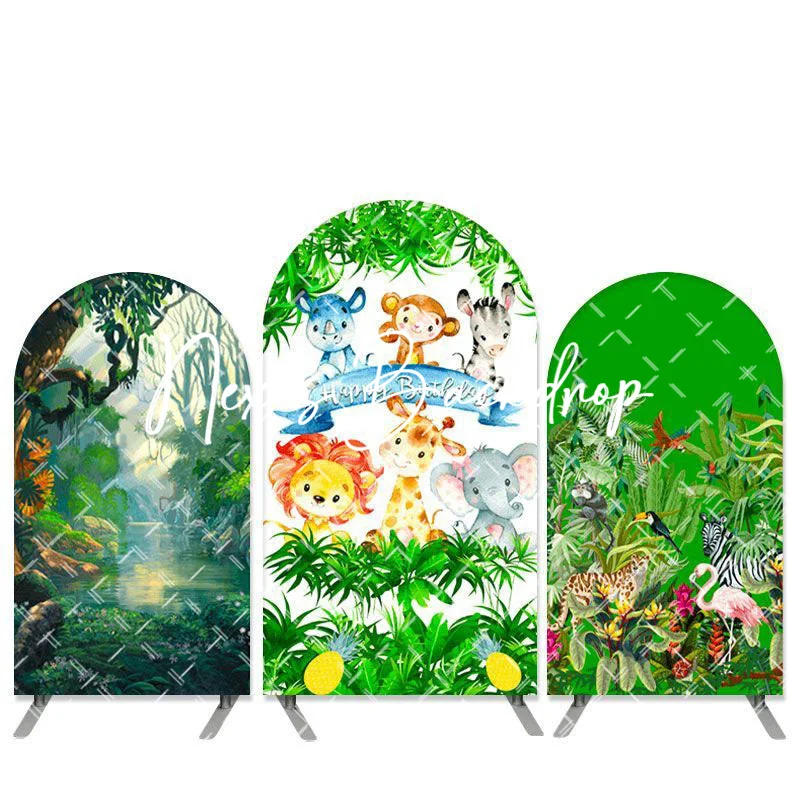 Birthday 2-Sided Banner for Jungle Safari Theme Birthday Party Decor Animal Zoo Party Backdrop Tropical Forest Decor for Boys