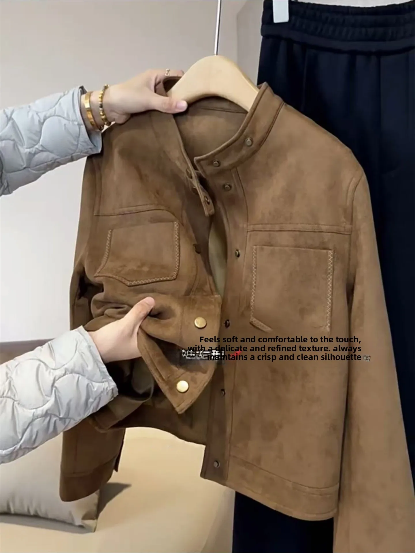 Fashionable Short Suede Jacket Women's Spring Autumn New Style 2026 Popular Small Size High-End Feeling Jacket Top American S...