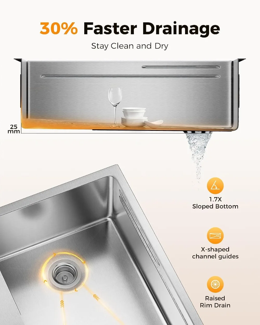 33x22 Drop-In Kitchen Sink 304 Stainless Steel Workstation Sink with Accessories