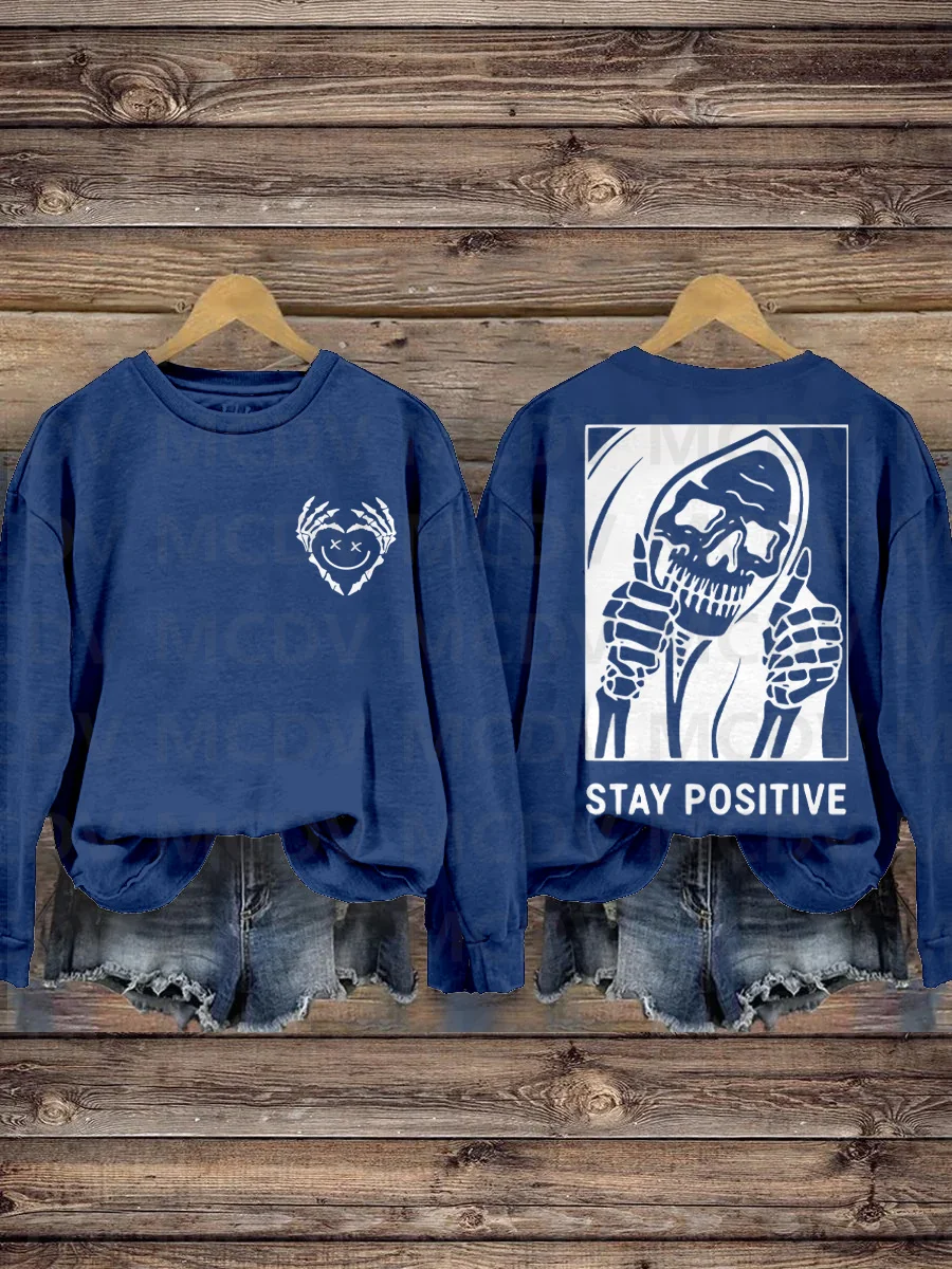 

Stay Positive with Skeleton Mental Health Casual Print Sweatshirt 3D Printed Women Pullover