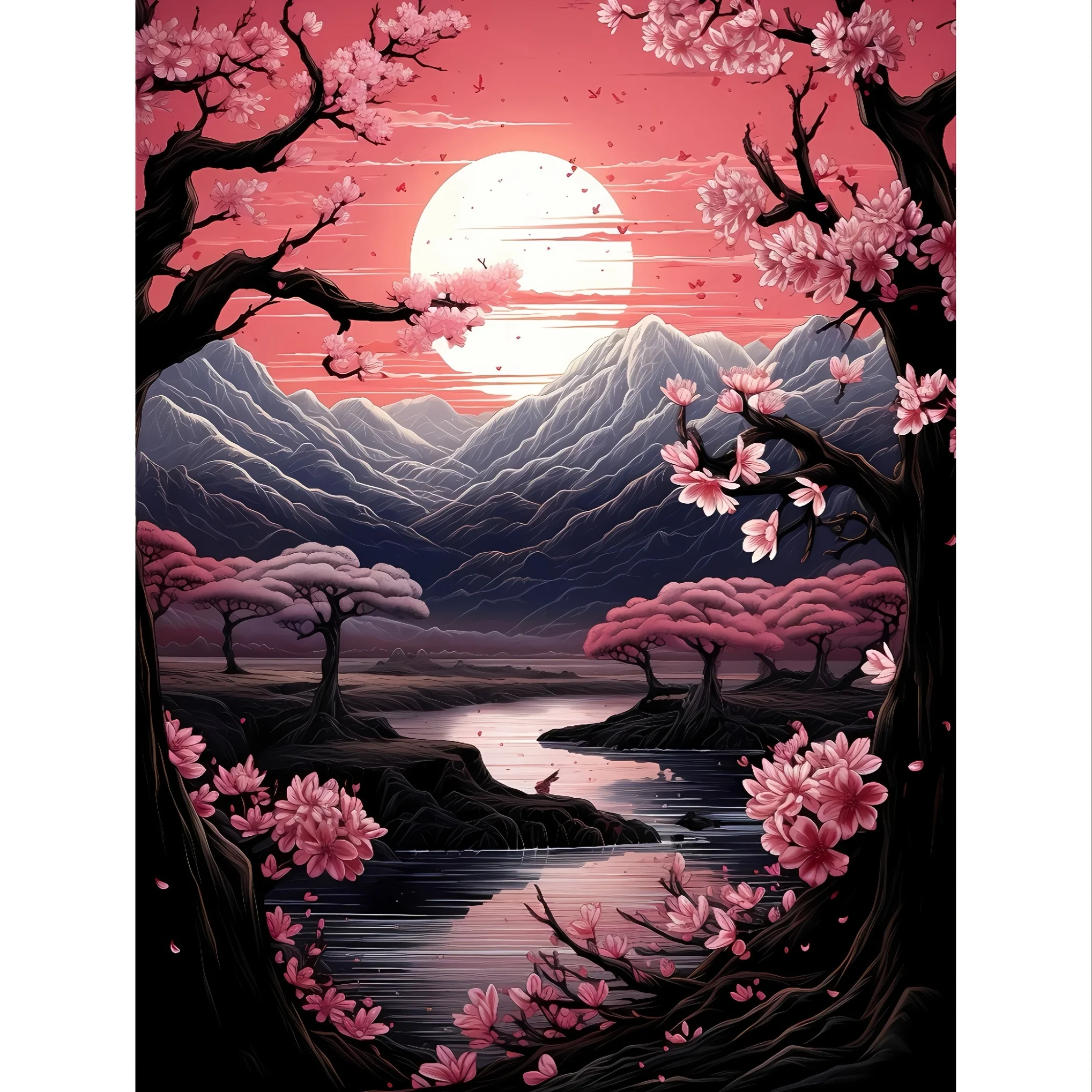 Kit de peinture diamant pour adultes, 1 pièce, coucher de soleil, fleur de cerisier, cadeau Surprise de vacances, Kit d'art diamant 5D à faire soi-même avec perceuse complète ronde A